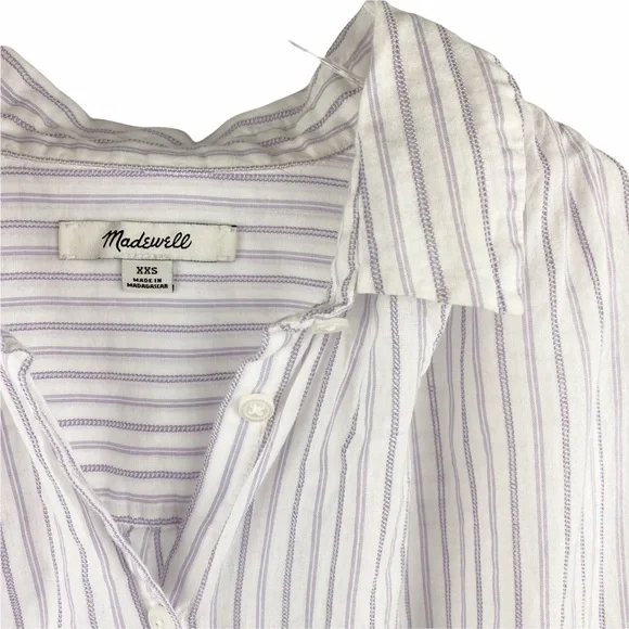 MADEWELL Central Stripe Button Down Oversized Shirt Cap Sleeve XXS - Picture 6 of 8